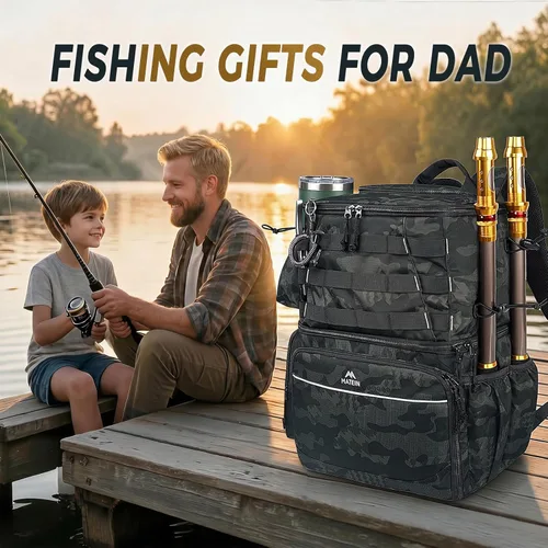 Miniatura 8 de MATEIN Mochila para Pesca, Bolsa de Equipo de Pesca Resistente al Agua con Soportes para Caña de Pescar y Enfriador, Regalos de Equipo para Hombres