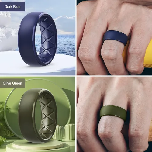 Miniatura 29 de Egnaro Anillos de boda de silicona para hombre: 1/4/6/7 Multipack de anillos de boda de goma con arco interior Diseño ergonómico transpirable