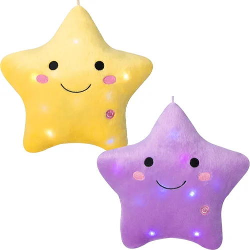 Miniatura 13 de Almohada de estrella brillante de 13.8 pulgadas, almohada de felpa de estrella LED con luces nocturnas coloridas, juguete de estrella suave y Azul