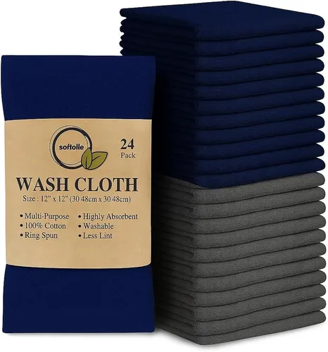 Miniatura 16 de Paquete de 24 paños 100 % algodón (12 x 12 pulgadas), suaves, altamente absorbentes, toallas para la cara, paños de lavado para la cara, hilado