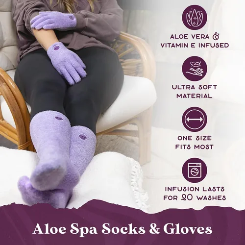 Miniatura 3 de Kit de spa de guantes y calcetines de PURPLE CANYON con aceites esenciales y bálsamo Guantes y calcetines morados infundidos con aloe vera