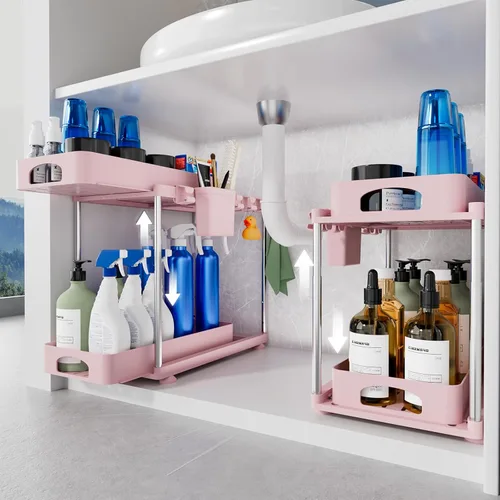 Miniatura 10 de VERIFOST Paquete de 2 organizadores para debajo del fregadero, organizadores de 2 niveles para debajo del fregadero y almacenamiento para cocina