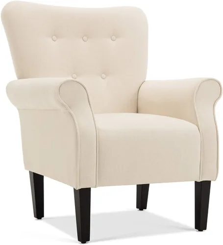 Miniatura 9 de BELLEZE Silla decorativa moderna, sillón de respaldo alto, sillón lateral tapizado estilo ala, sofá individual acolchado con patas de madera
