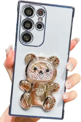Miniatura 15 de Bonita funda compatible con Samsung Galaxy Z Flip 5/Z Flip 6 de 6.7 pulgadas, cuentas de lujo de color dorado 3D de arena movediza con soporte