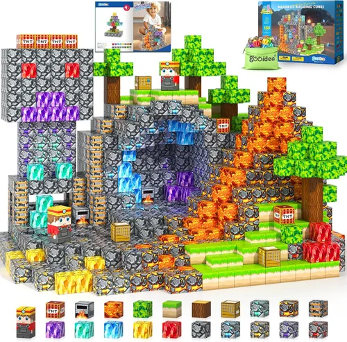 Miniatura 15 de 150 Bloques Magnéticos – Juego de Construcción de Minas Magnéticas, Juego de Construcciones STEM, Aventura en la Selva, Cubos Apilables Sensoriales