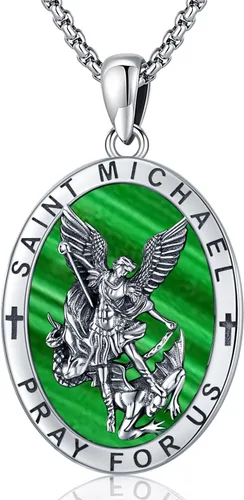 Miniatura 17 de Odinstone Collar de plata de ley 925 con medalla de San Miguel/San Cristóbal/San Benito/Crucifijo de Jesús/San Uriel/Arcángel Rafael para hombres