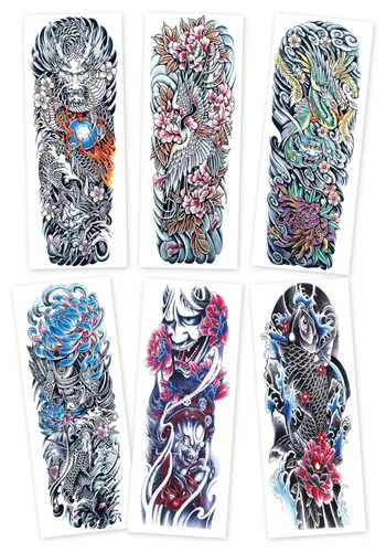 Miniatura 7 de Kotbs 6 hojas de mangas temporales de tatuaje de flores grandes para mujer, diseño realista de reloj y rosa, tatuajes de manga falsa para cosplay