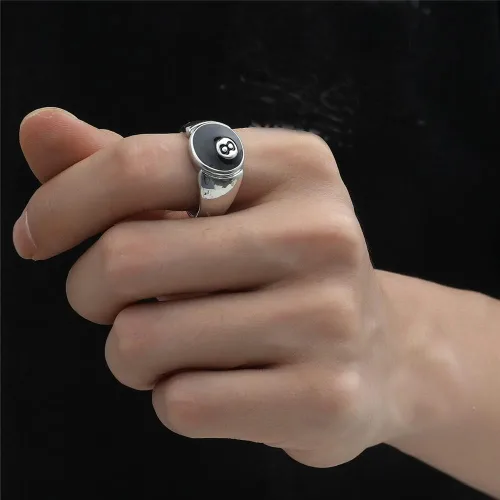 Miniatura 5 de OAKKY Anillo de acero inoxidable para hombre, 8 bolas, sello gótico de la suerte