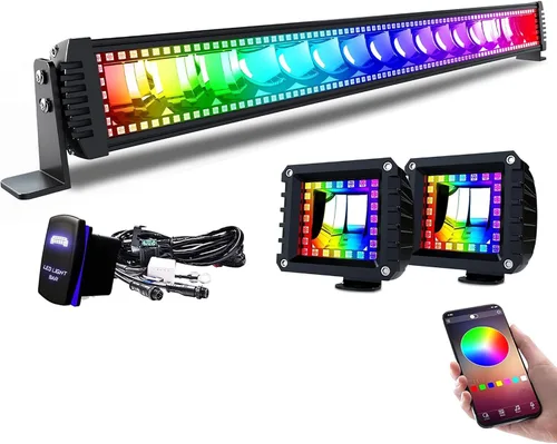 Lpteso Barra de luz LED RGBW de 32 pulgadas, 180 W, juego de haz de inundación y foco combinado, 2 piezas, 4 pulgadas, focos LED RGB de 18 W con 16