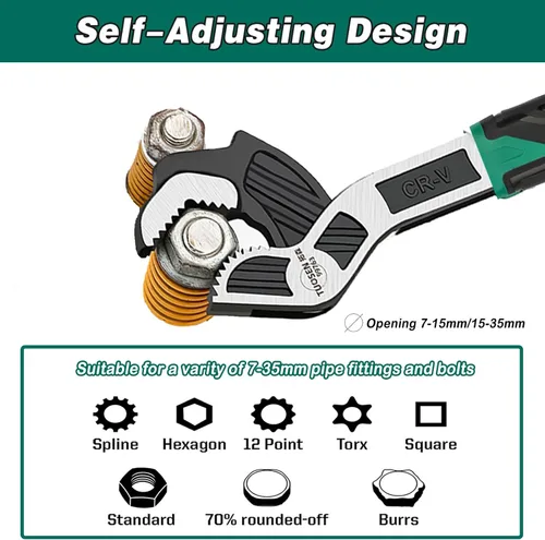 Miniatura 2 de 2PC Llaves Inglesas Ajustables – Ajuste de Tamaño Automático, 0.6"-1.38" (7-35MM) Llave Inglesa Rápida Autoajustable para Reparaciones de verde S+L