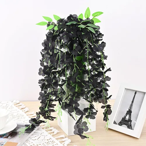 Miniatura 6 de BLEUM CADE 10 Piezas Flores Colgantes de Glicina Falsa Negra, 3.6 Pies/Pieza Guirnalda de Glicina Artificial, Flores Colgantes para Boda Fiesta