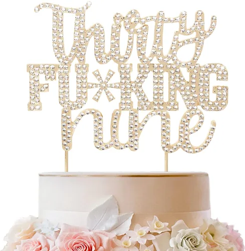 Miniatura 89 de LINGTEER Veintiún divertidos adornos dorados para tartas con diamantes de imitación – Saludos a los 21 años de edad, decoración de centros de mesa