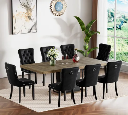 Miniatura 98 de Juego de mesa de comedor extensible de 5 piezas, juego de mesa de comedor extensible de estilo granja para 4, mesa de cocina expandible de madera