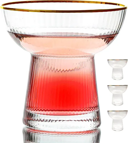 Lysenn Juego de 4 vasos de Margarita sin tallo, elegantes vasos de cóctel con rayas verticales, cristalería soplada a mano de primera calidad para