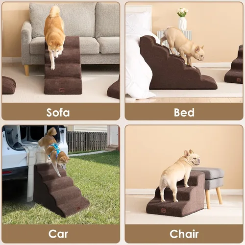 Miniatura 7 de EHEYCIGA Rampa de escaleras curvadas para perros pequeños de 15.7 pulgadas de alto, escalones para perros de 3 escalones para sofá y silla