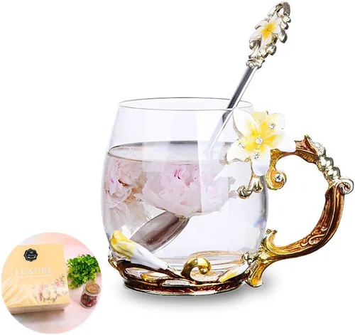 Taza de té, Regalos para el Día de la Madre, Tazas de café, Taza de té de vidrio con flor de lirio, Ideas únicas de regalos personalizados para