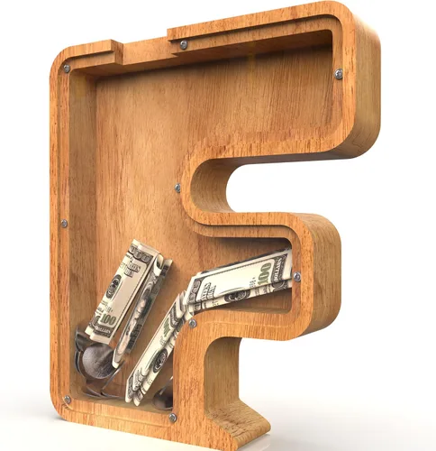 Miniatura 63 de Alcancía para niños y niñas, alcancía grande de madera personalizada con diseño recortado, bancos de monedas con letras del alfabeto, caja de ahorro