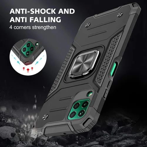 Miniatura 6 de Asuwish Funda compatible con Huawei P40 Lite y protector de pantalla de vidrio templado, accesorios para celda, soporte de anillo, fundas Negro