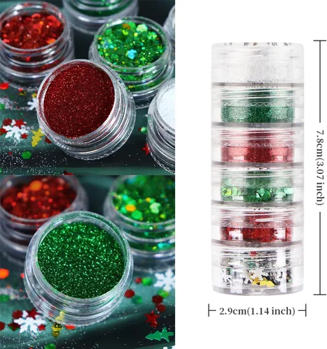 Miniatura 3 de Dijes de uñas de Navidad con purpurina en polvo rojo y verde para uñas, lentejuelas, holográfico, blanco, diamante, hielo, aurora, azúcar, arena