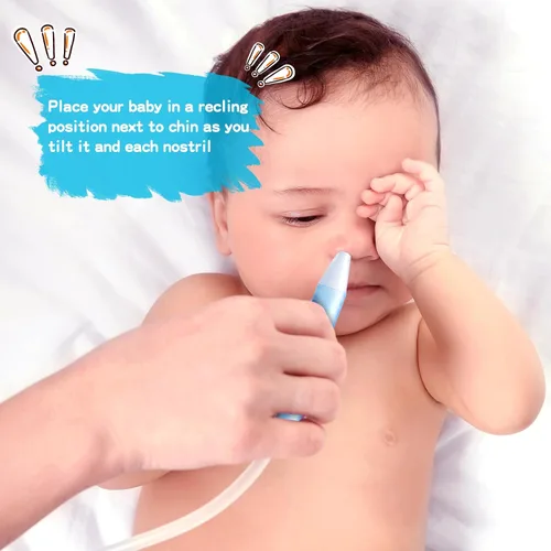Miniatura 6 de Aspirador nasal para bebés con 25 filtros de higiene, puntas de silicona suave, pinzas de limpieza de nariz para bebés y niños pequeños Azul