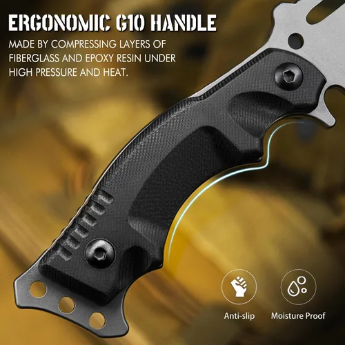 Miniatura 3 de NedFoss Cuchillo de supervivencia de hoja fija con funda, cuchillo de campamento de espiga completa de 9 pulgadas, mango ergonómico G10