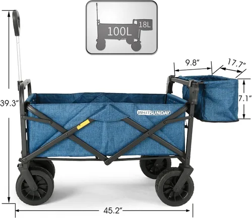 Miniatura 2 de WHITSUNDAY - Carro plegable para jardín al aire libre, parque utilitario, para picnic, con rodamiento y freno, ruedas todo terreno de 8 pulgadas