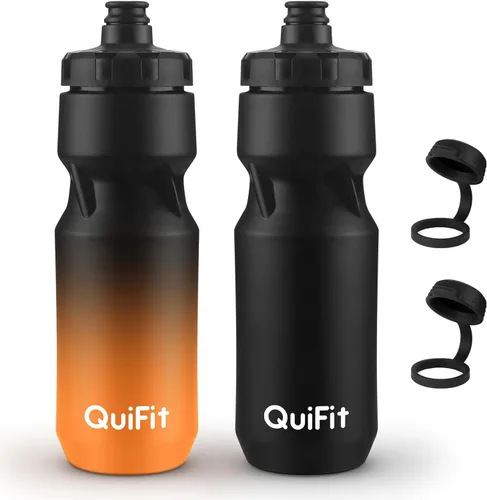Miniatura 8 de QuiFit Paquete de 2 botellas de agua comprimibles para bicicleta de montaña, a prueba de fugas, con cubierta antipolvo, sin BPA, se adapta a