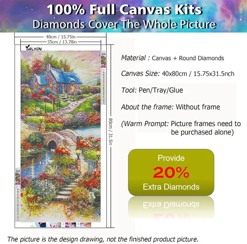 Miniatura 4 de Kits de pintura de diamantes 5D para adultos, bricolaje, casa de paisaje grande, taladro redondo completo (31.5 x 15.7 pulgadas) con diamantes