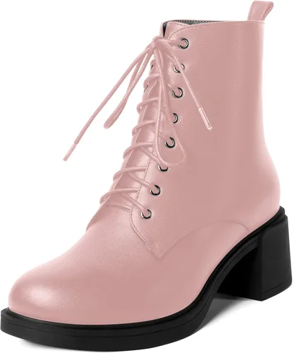 Miniatura 36 de ROSERWISH Botas altas de tacón bajo y grueso para mujer, con cordones, cómodas, modernas, con puntera redonda, de 2.5 pulgadas