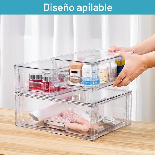 Miniatura 4 de Vtopmart - Paquete de 3 cajones de almacenamiento apilables, organizadores acrílicos fácilmente ensamblables para debajo del fregadero del baño