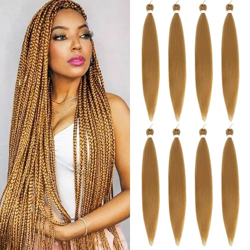 Miniatura 28 de Extensiones de cabello trenzado preestirado colorido, 3 colores, mezcla de cabello trenzado para niñas, 26 pulgadas, 3 paquetes