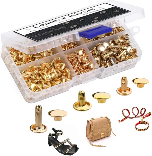 Miniatura 10 de TLKKUE 240 juegos de remaches para cuero, remaches de cuero, 3 tamaños, remaches de cuero de doble tapa para manualidades de cuero, Bronce