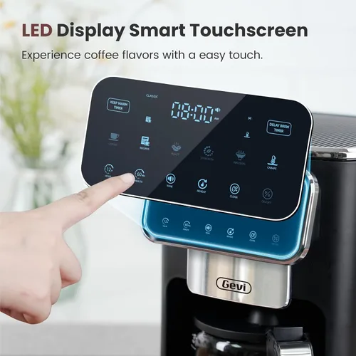 Miniatura 2 de Gevi 12-Cup Programmable Coffee Maker with Touchscreen, Strong Brew & Iced Coffee Options, Auto Shut-Off, 4-Hour Keep Warm, Glass Carafe, Anti-Drip