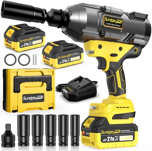 Llave de impacto inalámbrica de 21 V – 1600 pies-libras (2100 N·m) Pistola de impacto 3/4 sin escobillas de alto par resistente con 2 baterías de