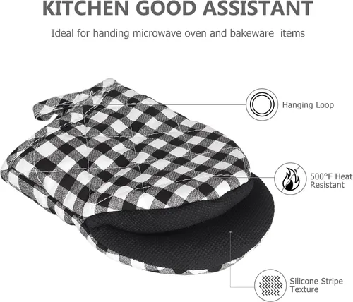 Miniatura 5 de Guantes cortos para horno, resistentes al calor, 500 °F, guantes de cocina con agarre de silicona, antideslizantes para hornear, parrilla, barbacoa