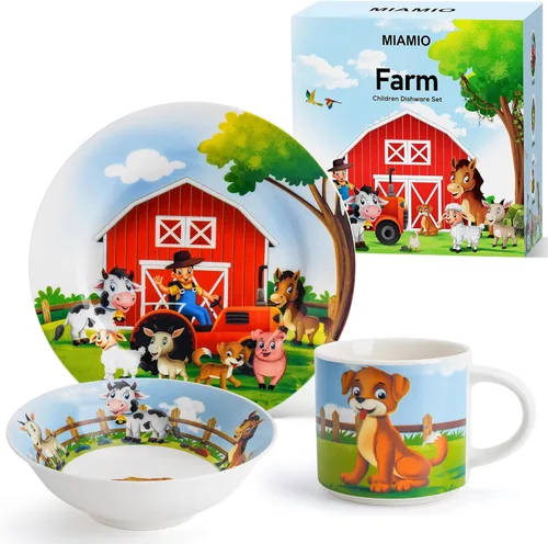 MIAMIO – Juego de 3 vajilla para niños/Platos de porcelana para niños, juego de platos para niños, juego de vajilla para niños – Incluye plato,