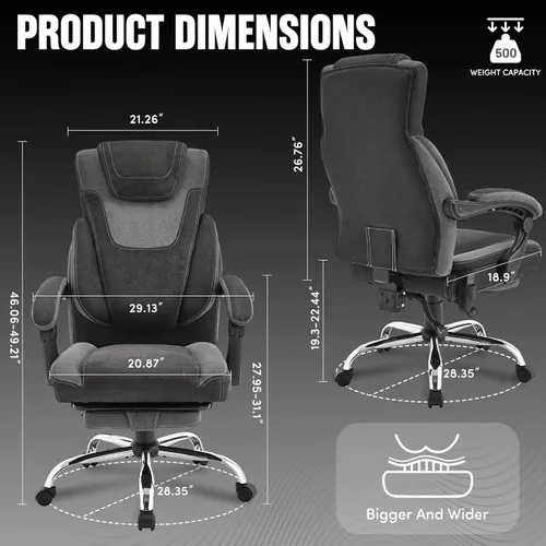 Miniatura 2 de Silla de oficina de masaje con reposapiés, sillas de oficina ejecutivas de vibración y calor de 6 puntos, silla de computadora ergonómica