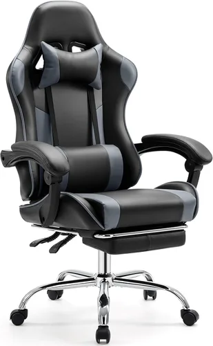 Silla ergonómica de videojuegos, escritorio de video para computadora, altura ajustable, silla de oficina giratoria de 360° con reposacabezas y