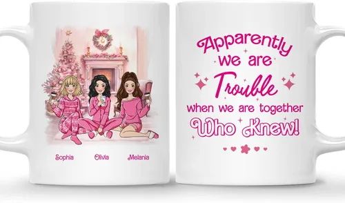 Miniatura 11 de Gossby Taza de café de Navidad personalizada para amigas, regalo de amistad de Navidad personalizado para 2 mejores amigos con diseño, nombre, taza