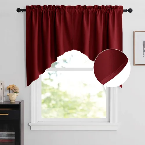 NICETOWN Cortinas Opacas con Bolsillo para Barra de Cocina Tipo Tier - Cenefa Festoneada a Medida/Swags para Sala de Estar/Decoración del Rojo