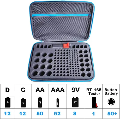 Miniatura 2 de Estuche organizador de baterías con probador: caja de soporte de batería, organizador de garaje, caja de papá con bolsillo de malla con cremallera