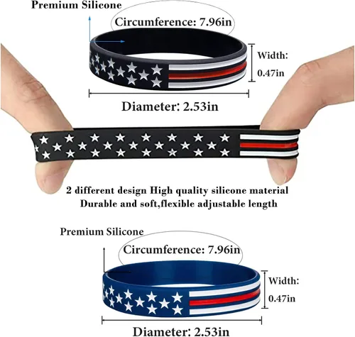 Miniatura 2 de COYOUCO Paquete de 10 pulseras con la bandera estadounidense, fina línea roja, de goma de silicona, para americanismo, patriótico, vacaciones