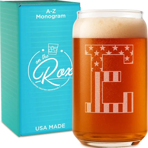 Miniatura 11 de Vaso en forma de lata de cerveza con monograma grabado - bandera de EE.UU.