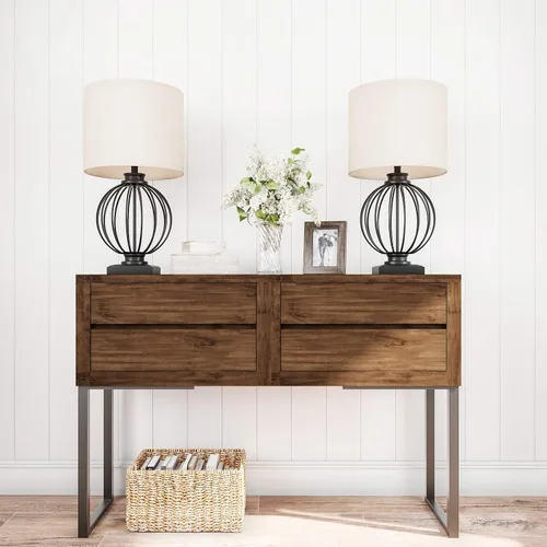 Miniatura 4 de Lavish Home - Juego de 2 lámparas de mesa modernas de hierro forjado con bombillas LED, estilo rústico de granja para sala de estar o dormitorio