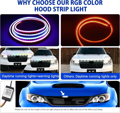 Miniatura 6 de DREAMIZER Tira de luz LED de 94" RGB para capó de coche, tira de luz LED multicolor exterior, luces LED dinámicas impermeables y flexibles