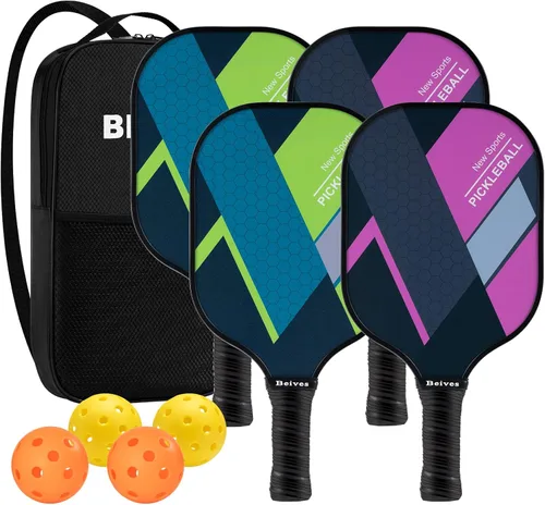 USAPA - Palas de pickleball de fibra de vidrio USAPA, juego de 4, juego de pickleball con 4 raquetas de pickleball, incluye 4 bolas de pickleball y