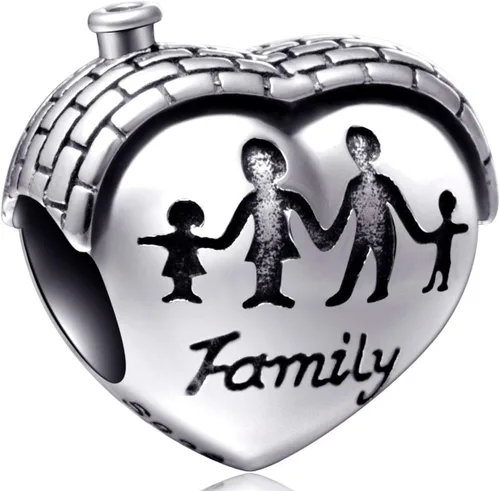 Miniatura 8 de EMOSTAR Abalorio familiar de plata de ley con forma de corazón para pulseras