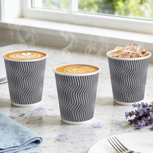 Miniatura 6 de BYSNOW Paquete de 100 tazas de café de 8 onzas con tapas, tazas de café aisladas desechables para llevar, tazas de café de papel onduladas