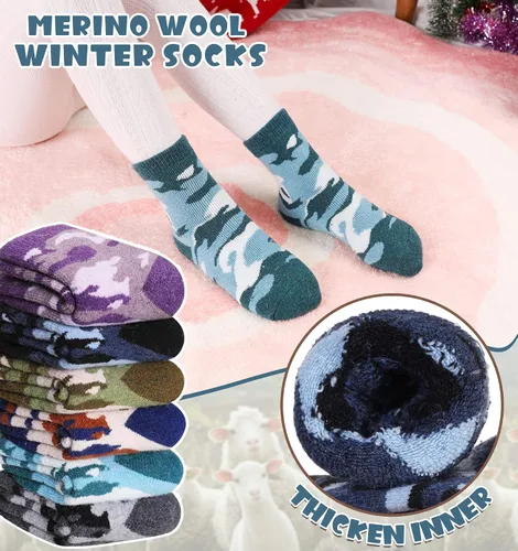 Miniatura 2 de Calcetines cálidos de lana para niños y niñas calcetines gruesos de invierno térmicos suaves acogedores calcetines de cuello redondo para niños