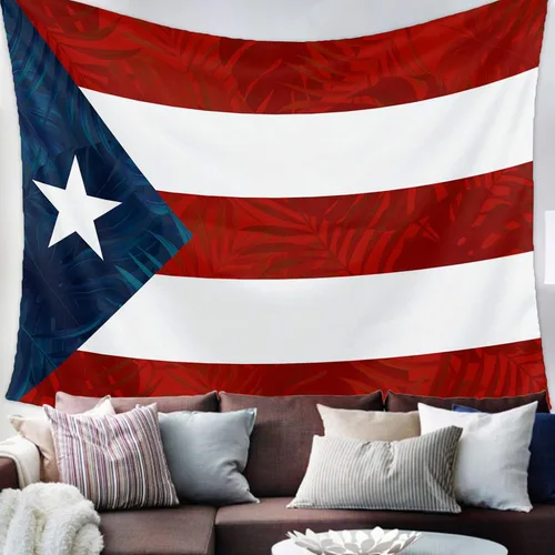 Miniatura 2 de Tapiz para colgar en la pared, tapices estéticos de bandera de Puerto Rico, estrella de hojas de palmera, rayas rojas y azules, tapiz patriótico